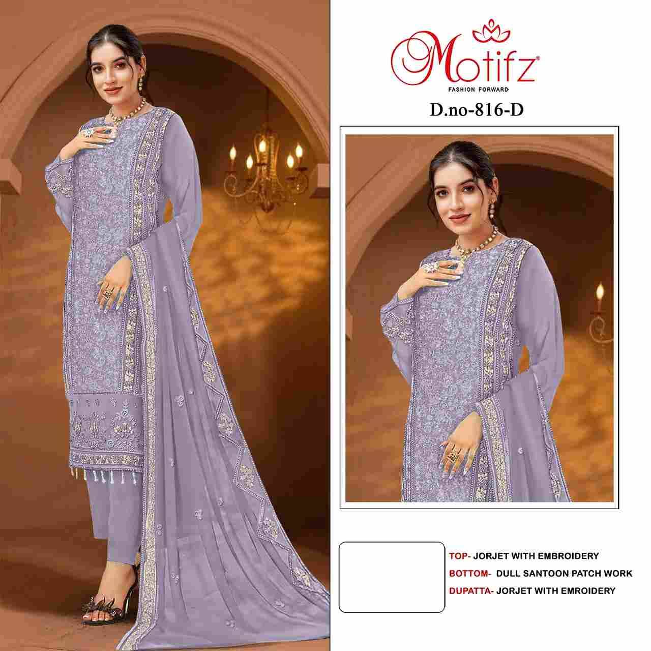 Motifz Hit Design 816 Colours By Motifz 816-A To 816-D Series Beautiful Pakistani Suits Colorful Stylish Fancy Casual Wear & Ethnic Wear Georgette Dresses At Wholesale Price