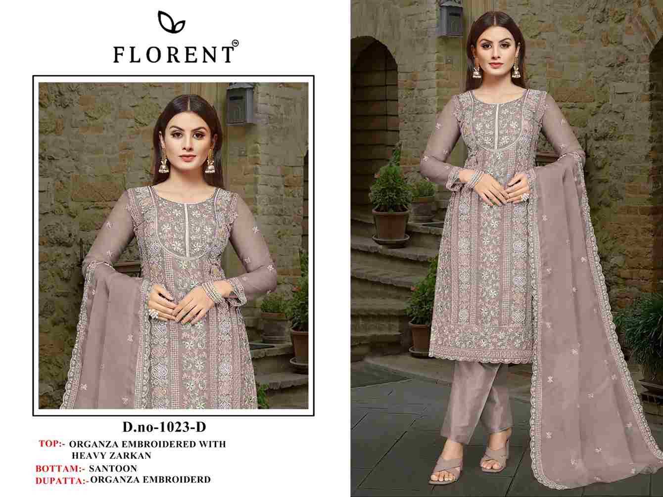 Florent 1023 Colours By Fashid Wholesale 1023-A To 1023-D Series Pakistani Suits Beautiful Fancy Colorful Stylish Party Wear & Occasional Wear Organza Embroidery Dresses At Wholesale Price