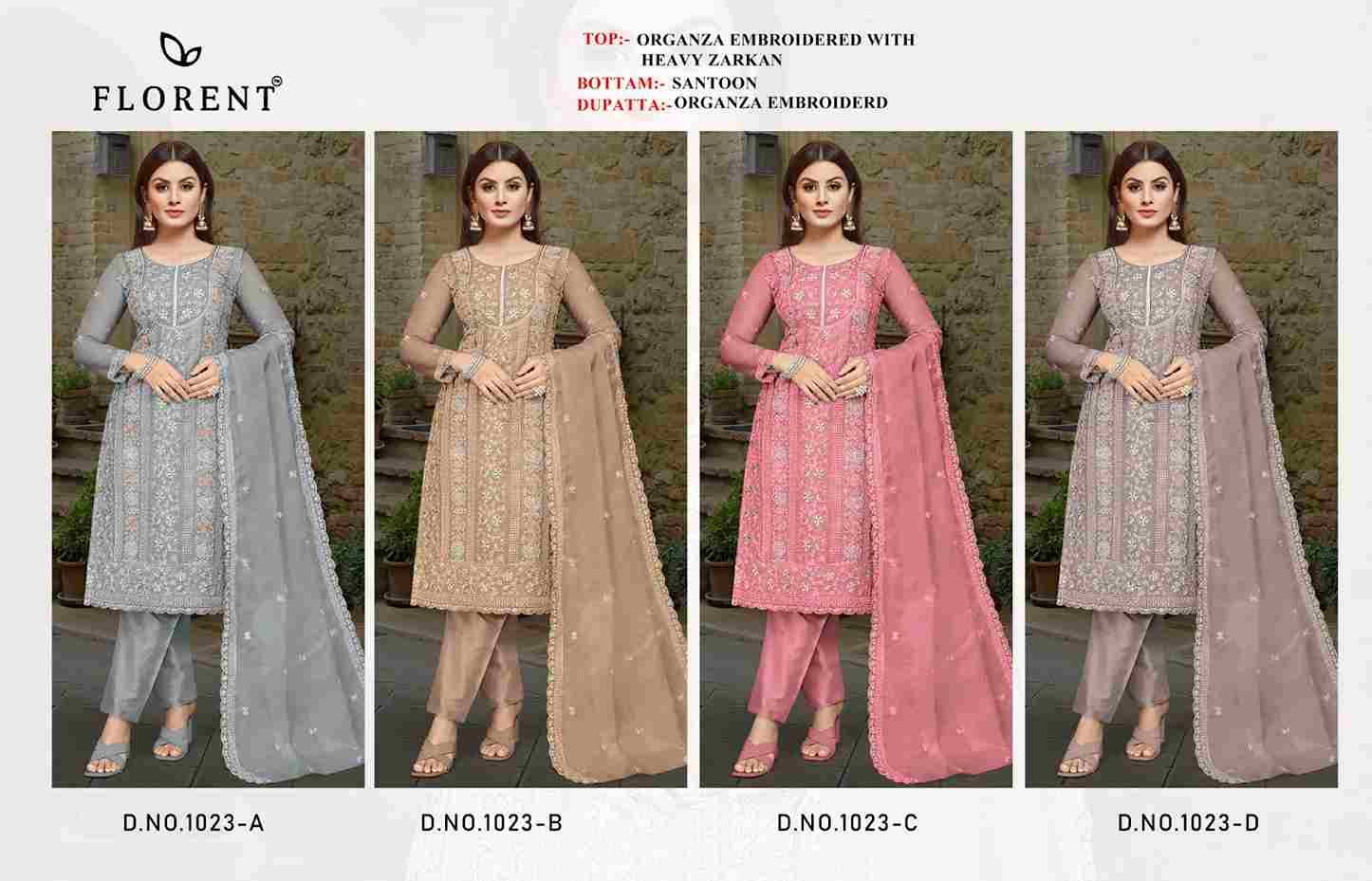 Florent 1023 Colours By Fashid Wholesale 1023-A To 1023-D Series Pakistani Suits Beautiful Fancy Colorful Stylish Party Wear & Occasional Wear Organza Embroidery Dresses At Wholesale Price