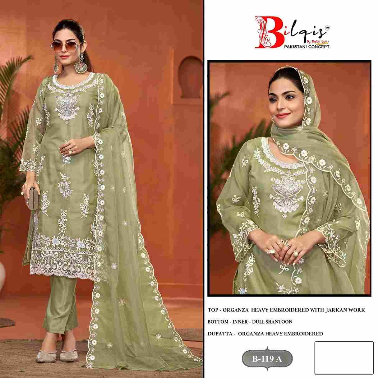 Bilqis 119 Colours By Bilqis 119-A To 119-D Series Beautiful Pakistani Suits Stylish Fancy Colorful Party Wear & Occasional Wear Organza Embroidery Dresses At Wholesale Price