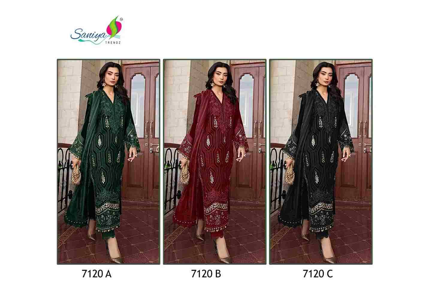 Saniya Trendz 7120 Colours By Saniya Trendz 7120-A To 7120-C Series Beautiful Pakistani Suits Colorful Stylish Fancy Casual Wear & Ethnic Wear Rayon Embroidered Dresses At Wholesale Price