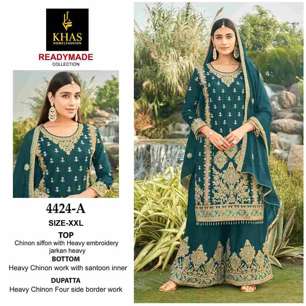 Khas 4424 Colours By Khas 4424-A To 4424-C Series Beautiful Pakistani Suits Colorful Stylish Fancy Casual Wear & Ethnic Wear Chinnon Chiffon Embroidered Dresses At Wholesale Price