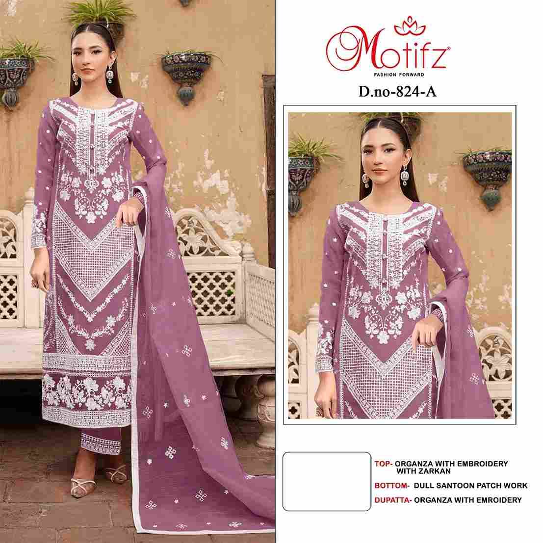 Motifz Hit Design 824 Colours By Motifz 824-A To 824-D Series Beautiful Pakistani Suits Colorful Stylish Fancy Casual Wear & Ethnic Wear Organza Dresses At Wholesale Price