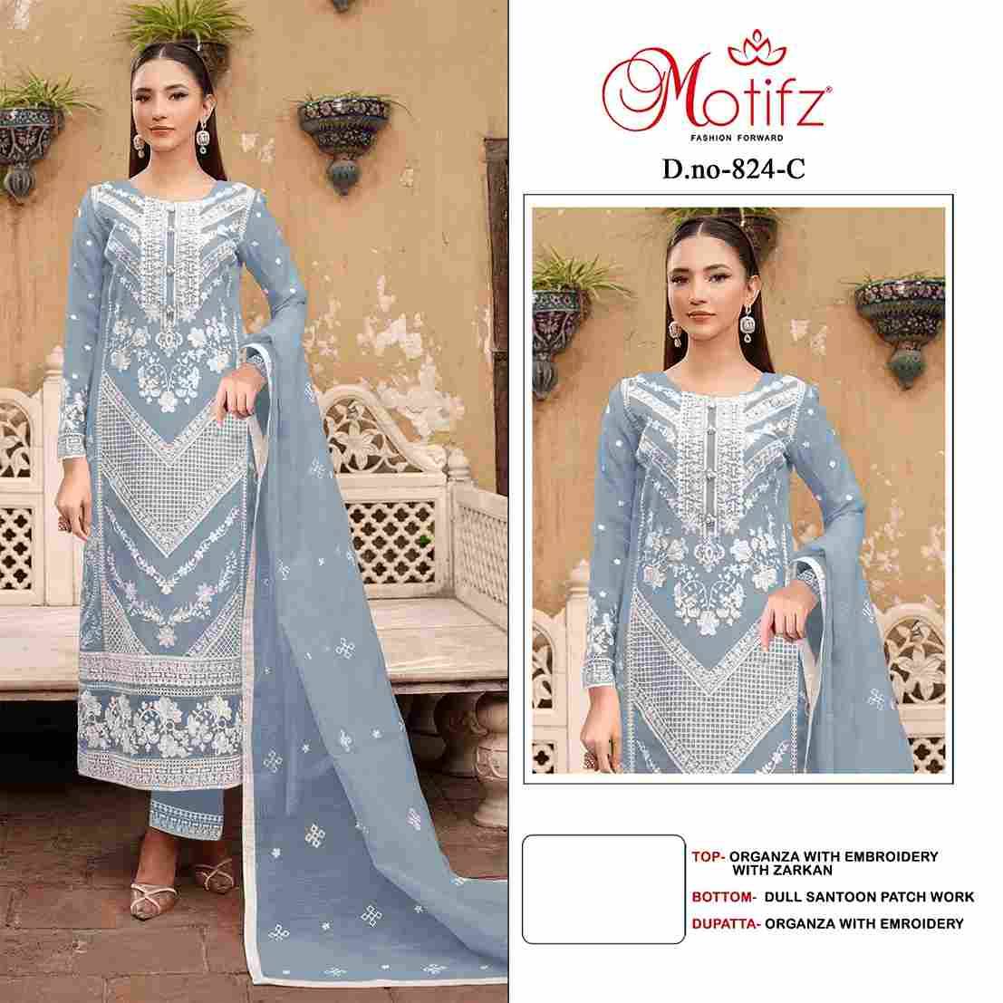 Motifz Hit Design 824 Colours By Motifz 824-A To 824-D Series Beautiful Pakistani Suits Colorful Stylish Fancy Casual Wear & Ethnic Wear Organza Dresses At Wholesale Price