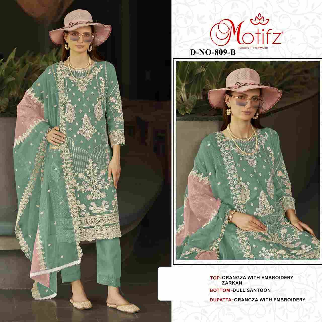 Motifz Hit Design 809 Colours By Motifz 809-A To 809-D Series Beautiful Pakistani Suits Colorful Stylish Fancy Casual Wear & Ethnic Wear Organza Dresses At Wholesale Price