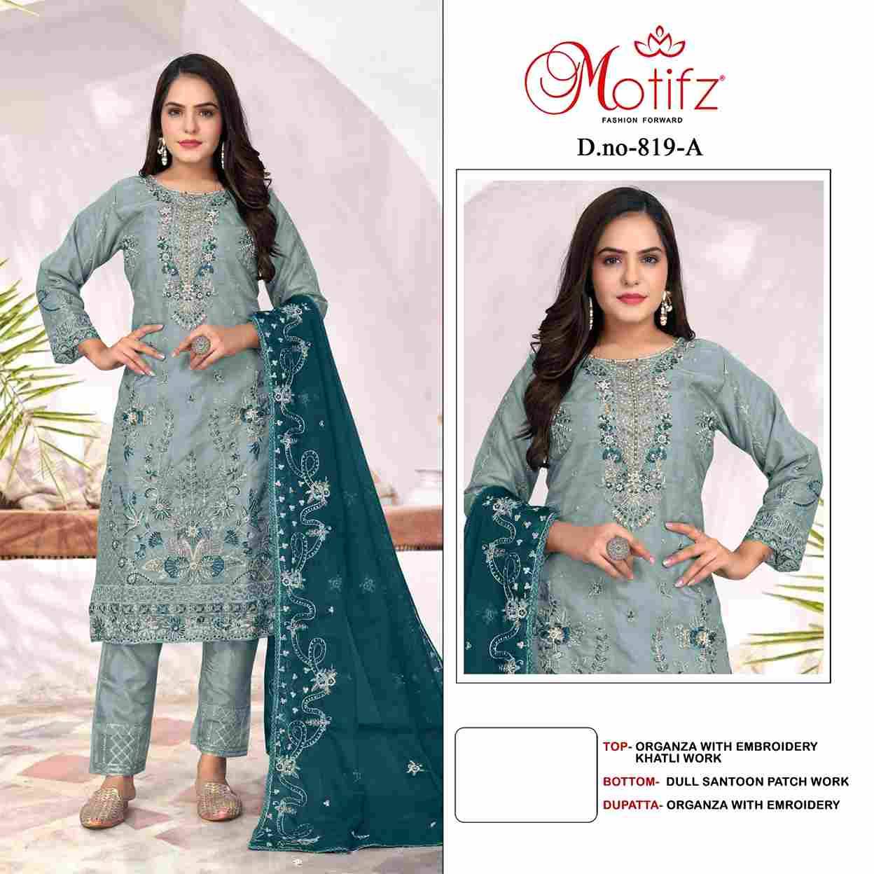 Motifz Hit Design 819 Colours By Motifz 819-A To 819-D Series Beautiful Pakistani Suits Colorful Stylish Fancy Casual Wear & Ethnic Wear Organza Dresses At Wholesale Price