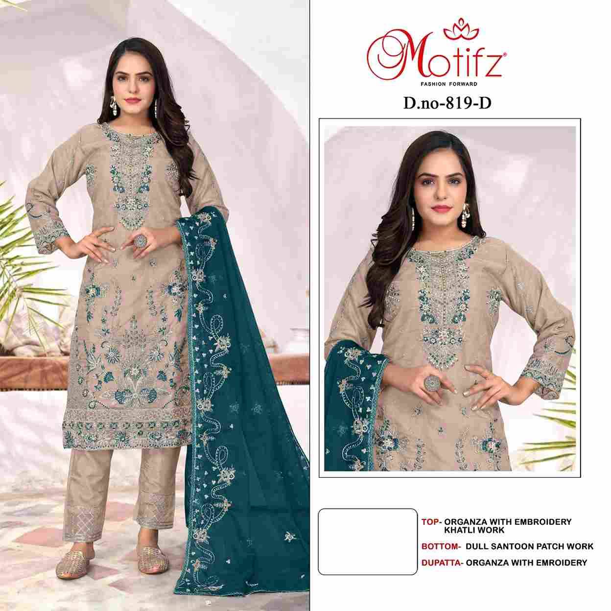 Motifz Hit Design 819 Colours By Motifz 819-A To 819-D Series Beautiful Pakistani Suits Colorful Stylish Fancy Casual Wear & Ethnic Wear Organza Dresses At Wholesale Price