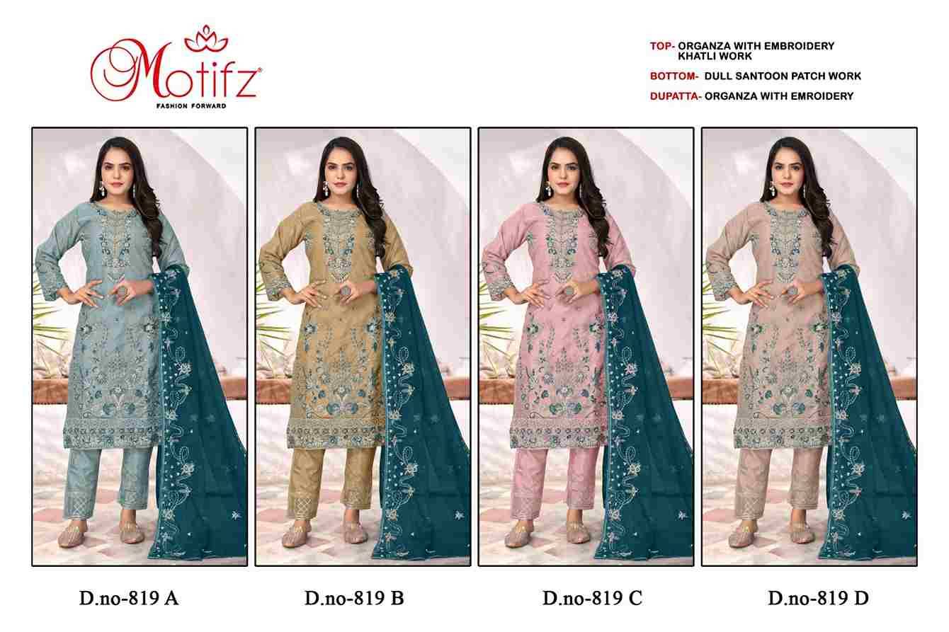 Motifz Hit Design 819 Colours By Motifz 819-A To 819-D Series Beautiful Pakistani Suits Colorful Stylish Fancy Casual Wear & Ethnic Wear Organza Dresses At Wholesale Price