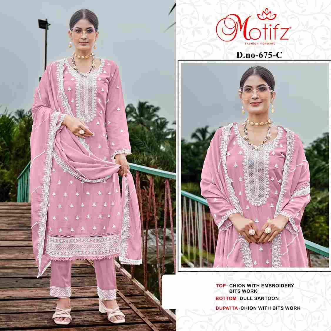 Motifz Hit Design 675 Colours By Motifz 675-B To 675-E Series Beautiful Pakistani Suits Colorful Stylish Fancy Casual Wear & Ethnic Wear Chinnon Dresses At Wholesale Price