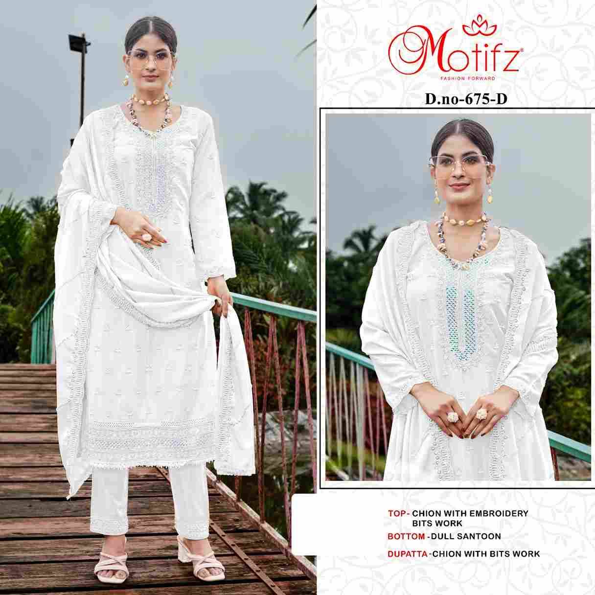 Motifz Hit Design 675 Colours By Motifz 675-B To 675-E Series Beautiful Pakistani Suits Colorful Stylish Fancy Casual Wear & Ethnic Wear Chinnon Dresses At Wholesale Price