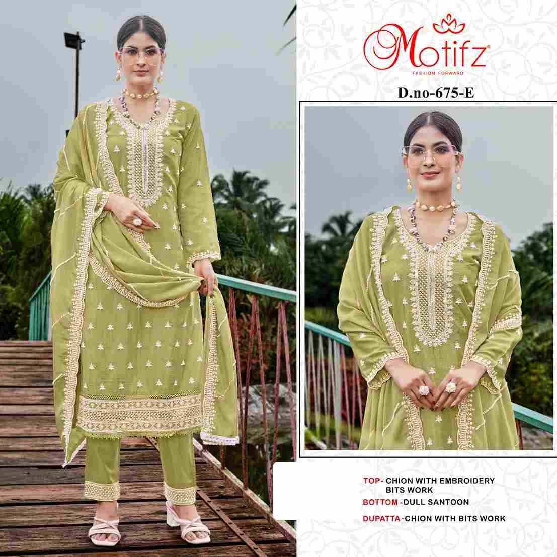 Motifz Hit Design 675 Colours By Motifz 675-B To 675-E Series Beautiful Pakistani Suits Colorful Stylish Fancy Casual Wear & Ethnic Wear Chinnon Dresses At Wholesale Price