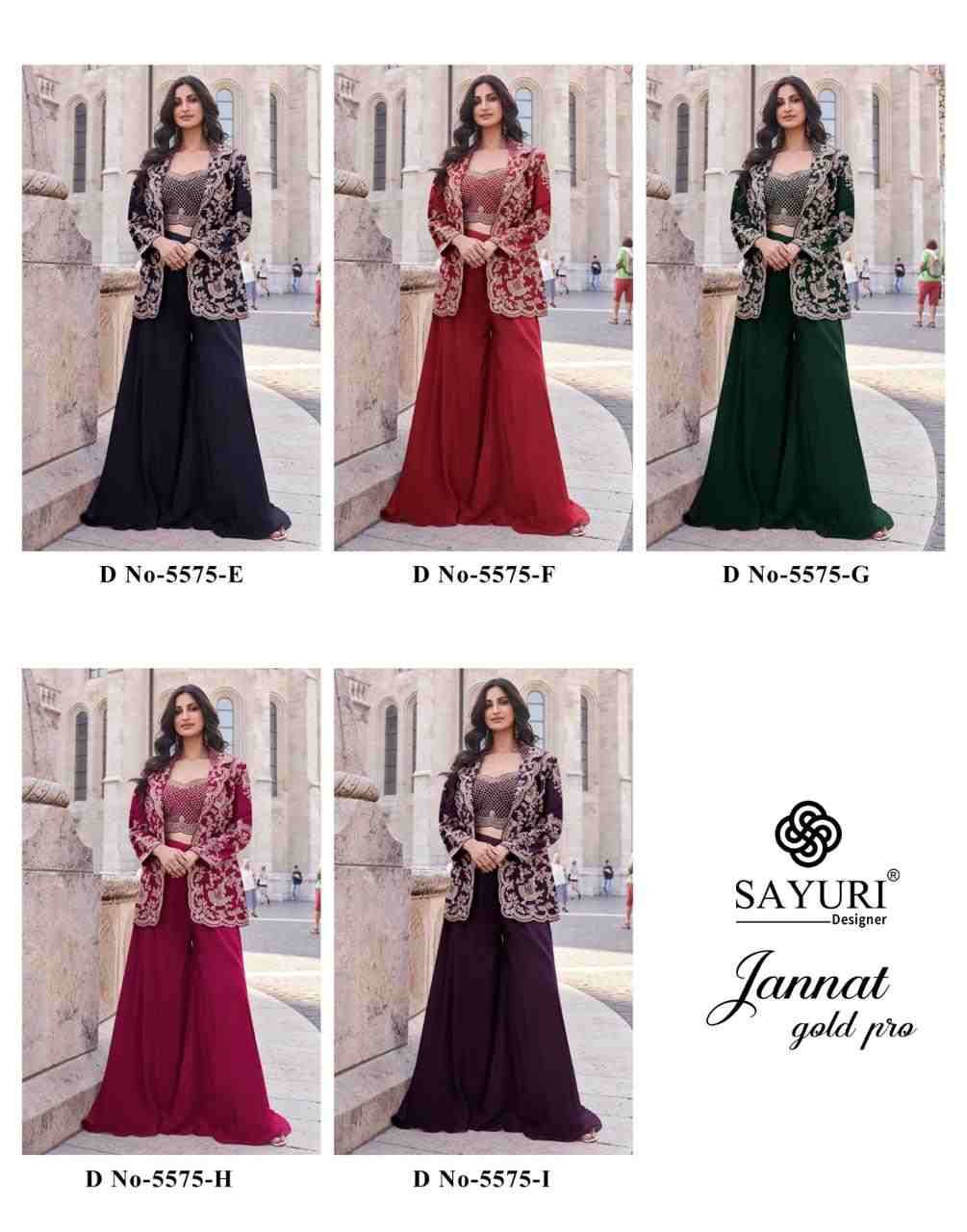 Jannat Gold Pro By Sayuri 5575-E To 5575-I Series Designer Stylish Fancy Colorful Beautiful Party Wear & Ethnic Wear Collection Premium Silk Tops With Bottom At Wholesale Price