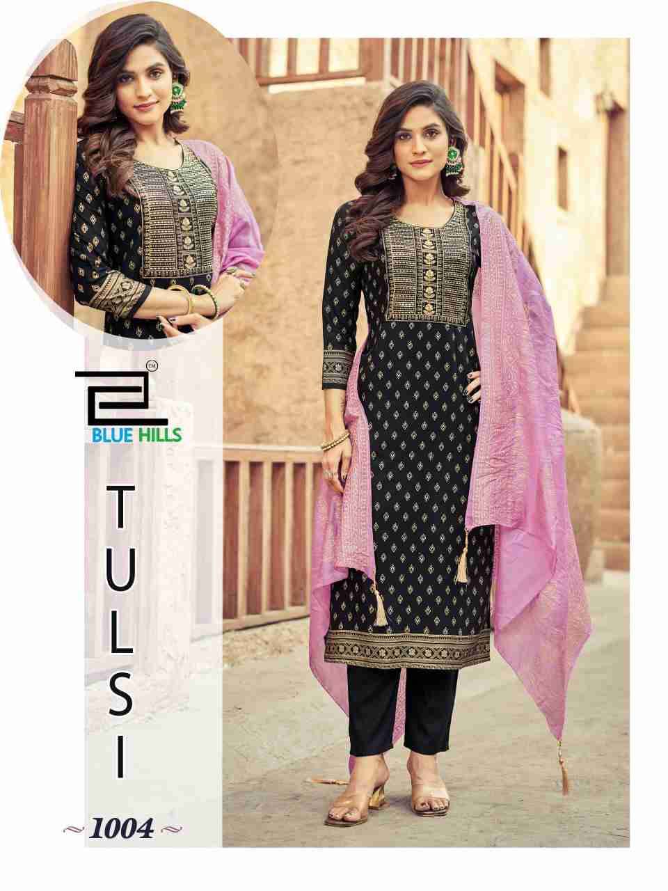 Tulsi By Blue Hills 1001 To 1007 Series Designer Suits Collection Beautiful Stylish Fancy Colorful Party Wear & Occasional Wear Rayon Foil Print Dresses At Wholesale Price