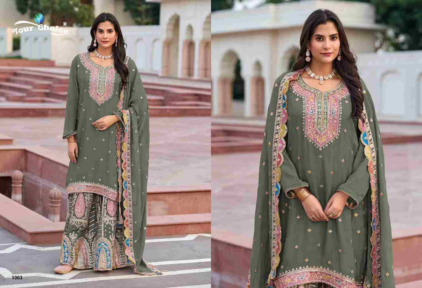 Zeenat By Your Choice 1001 To 1005 Series Beautiful Stylish Sharara Suits Fancy Colorful Casual Wear & Ethnic Wear & Ready To Wear Heavy Chinnon Embroidered Dresses At Wholesale Price