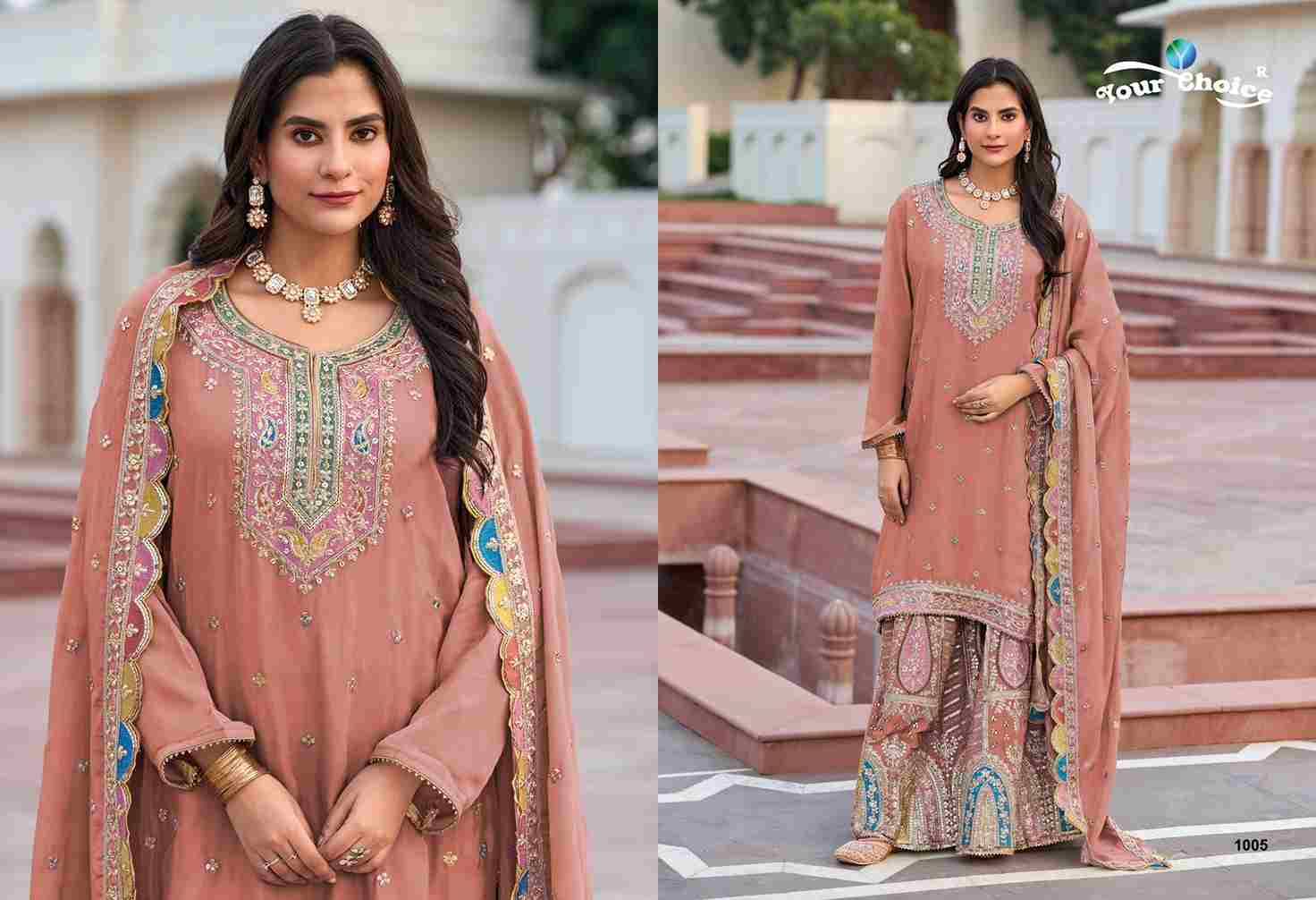 Zeenat By Your Choice 1001 To 1005 Series Beautiful Stylish Sharara Suits Fancy Colorful Casual Wear & Ethnic Wear & Ready To Wear Heavy Chinnon Embroidered Dresses At Wholesale Price