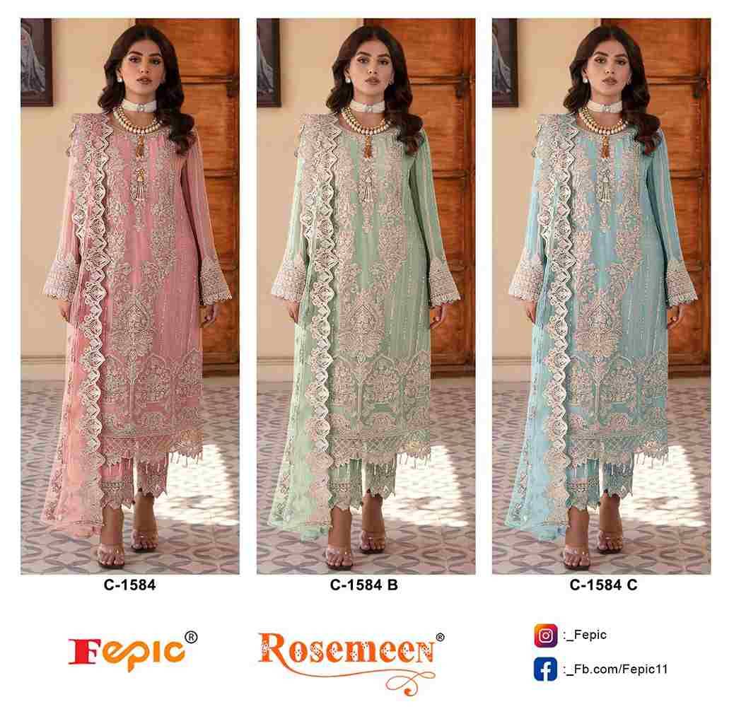 Fepic 1584 Colours By Fepic 1584-A To 1584-C Series Beautiful Pakistani Suits Colorful Stylish Fancy Casual Wear & Ethnic Wear Georgette Embroidered Dresses At Wholesale Price