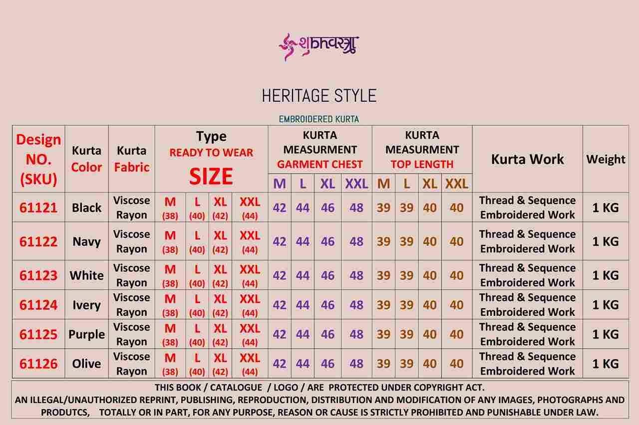 Heritage Style By Shubhvastra 61121 To 61126 Series Beautiful Colorful Stylish Fancy Casual Wear & Ethnic Wear & Ready To Wear Viscose Rayon Kurtas At Wholesale Price