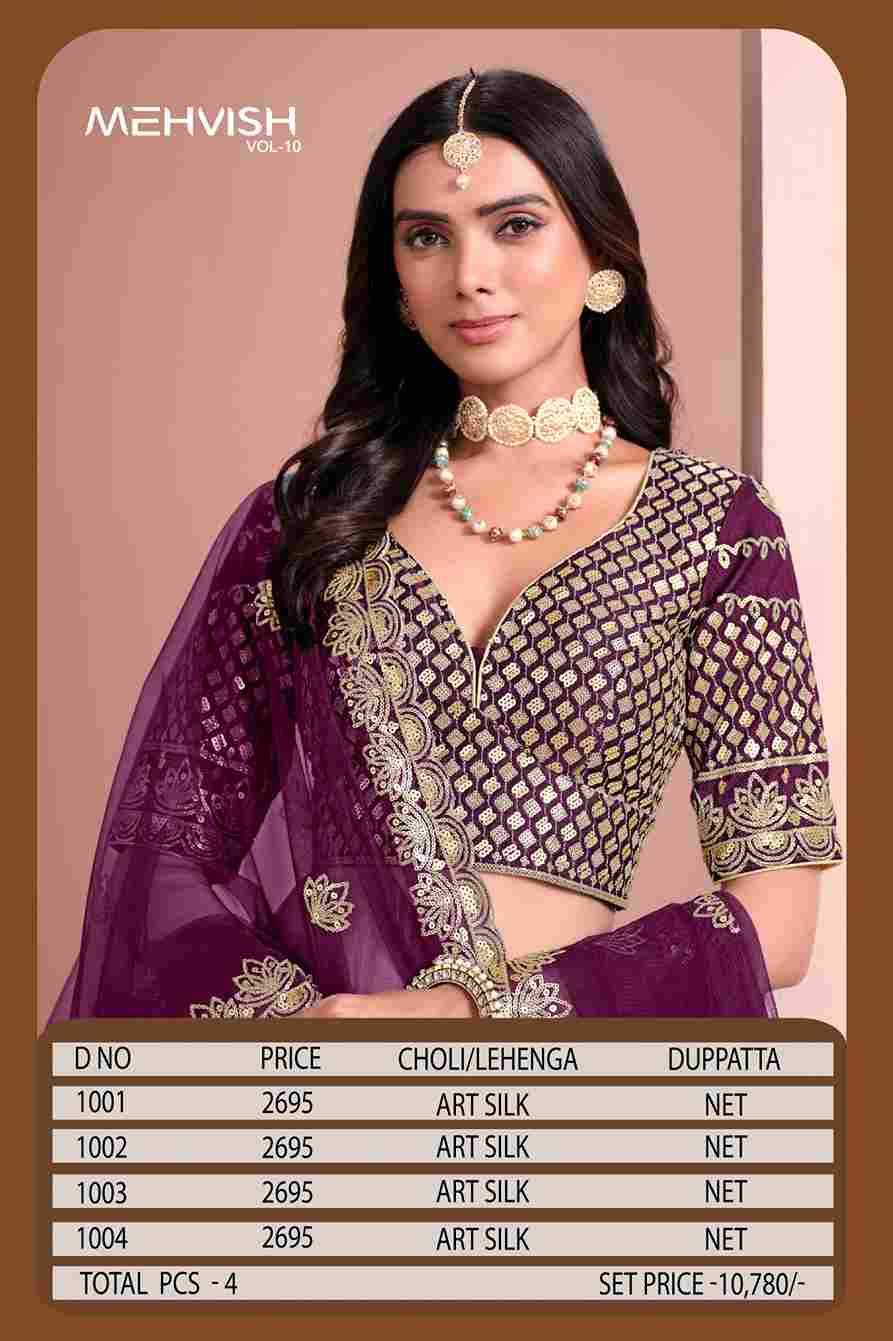 Mehvish Vol-10 By Fashid Wholesale 1001 To 1004 Series Designer Beautiful Collection Occasional Wear & Party Wear Art Silk Lehengas At Wholesale Price