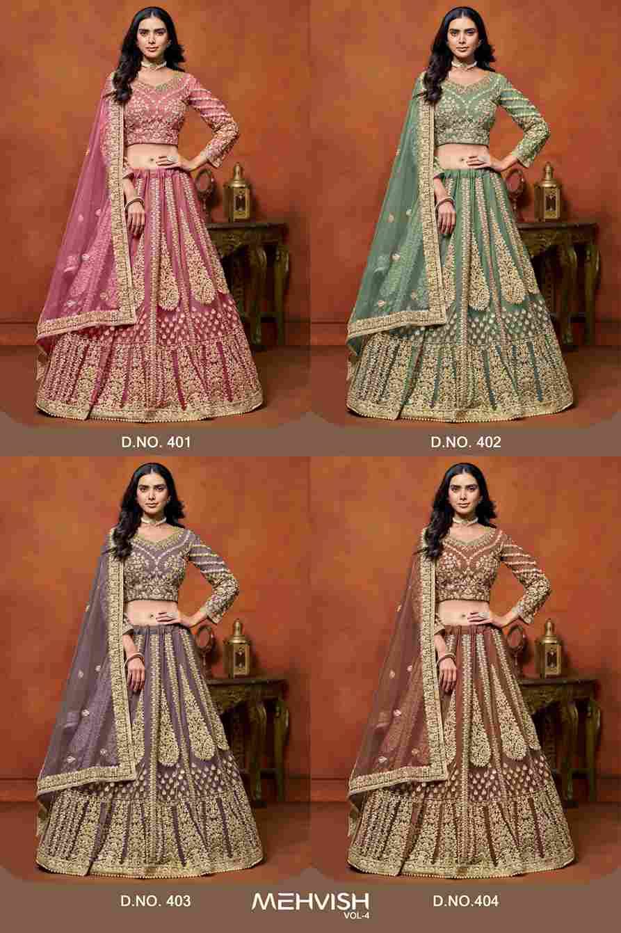 Mehvish Vol-4 By Fashid Wholesale 401 To 404 Series Designer Beautiful Collection Occasional Wear & Party Wear Net Lehengas At Wholesale Price