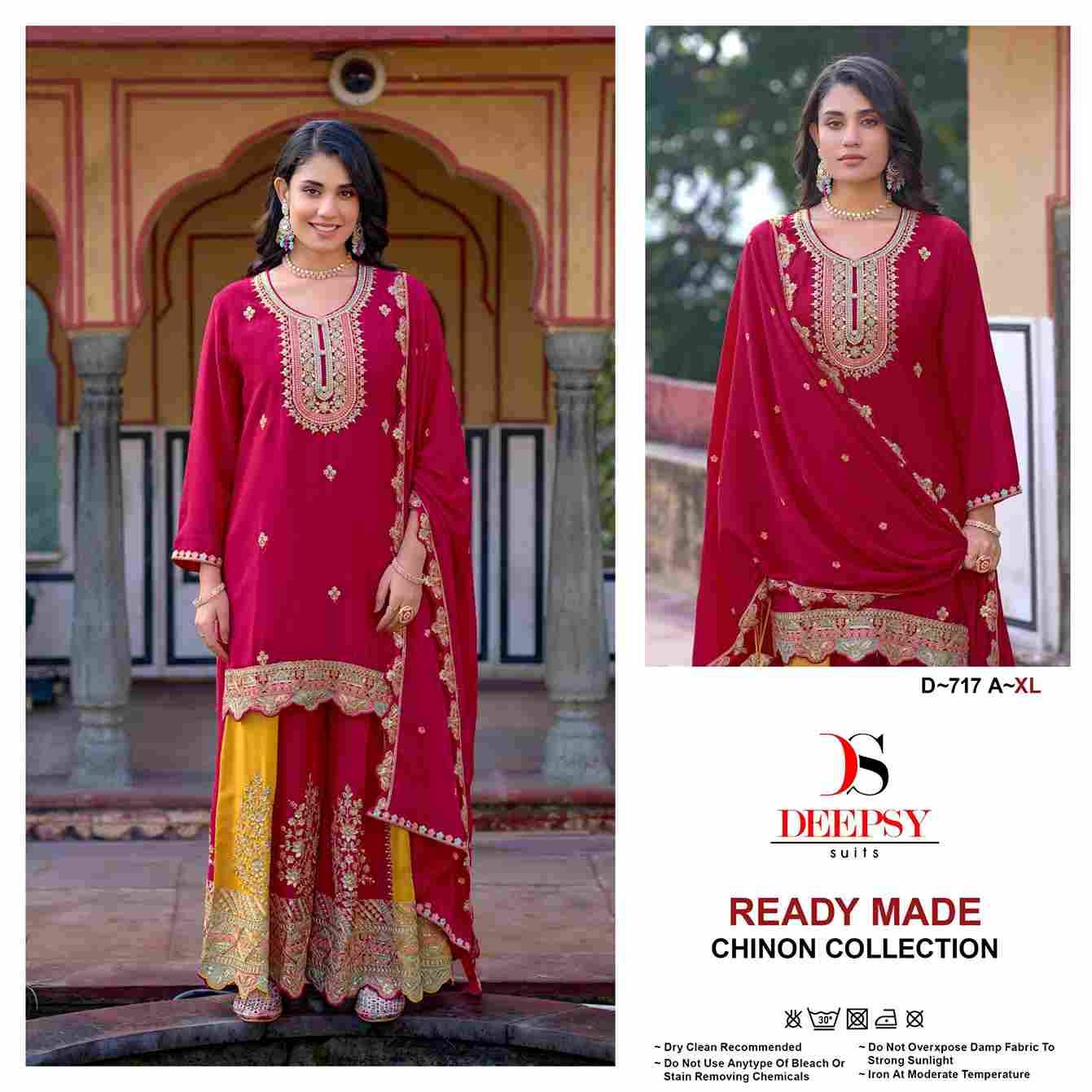 Deepsy Hit Design 717 Colours By Deepsy Suits 717-A To 717-D Series Beautiful Pakistani Suits Colorful Stylish Fancy Casual Wear & Ethnic Wear Pure Chinnon Embroidered Dresses At Wholesale Price