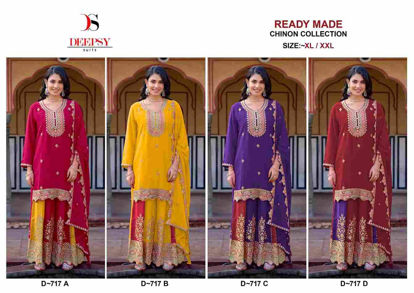 Deepsy Hit Design 717 Colours By Deepsy Suits 717-A To 717-D Series Beautiful Pakistani Suits Colorful Stylish Fancy Casual Wear & Ethnic Wear Pure Chinnon Embroidered Dresses At Wholesale Price