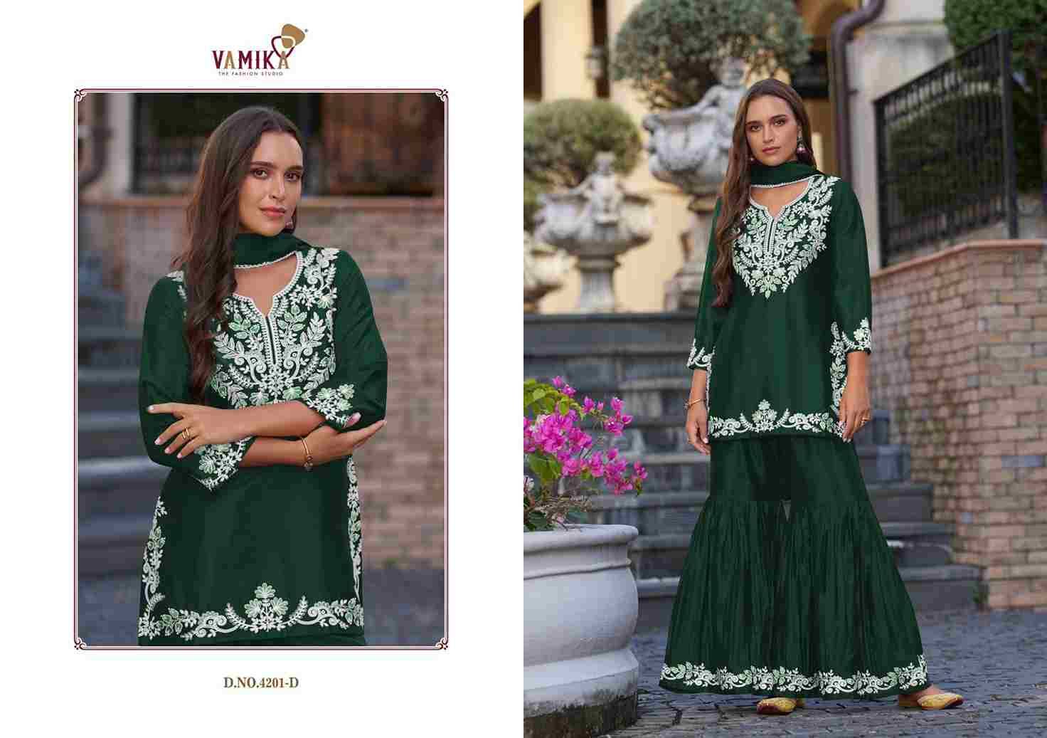 Anamika Vol-1 By Vamika 4201-A To 4201-E Series Designer Sharara Stylish Fancy Colorful Beautiful Party Wear & Ethnic Wear Collection Chinnon Dresses At Wholesale Price