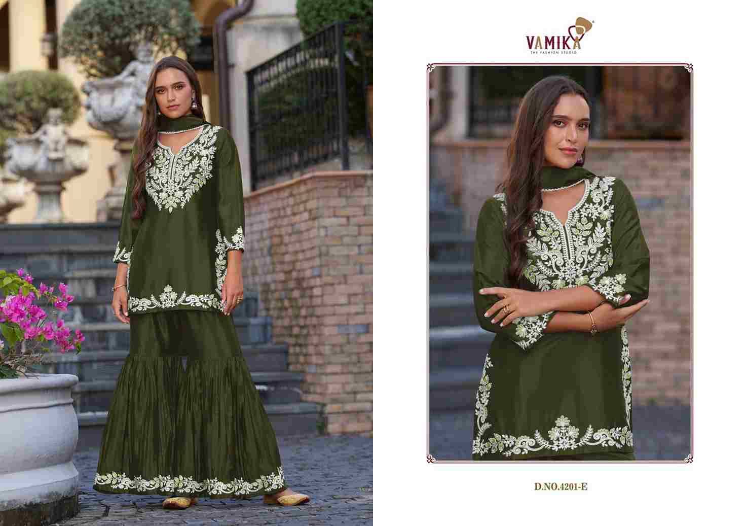 Anamika Vol-1 By Vamika 4201-A To 4201-E Series Designer Sharara Stylish Fancy Colorful Beautiful Party Wear & Ethnic Wear Collection Chinnon Dresses At Wholesale Price