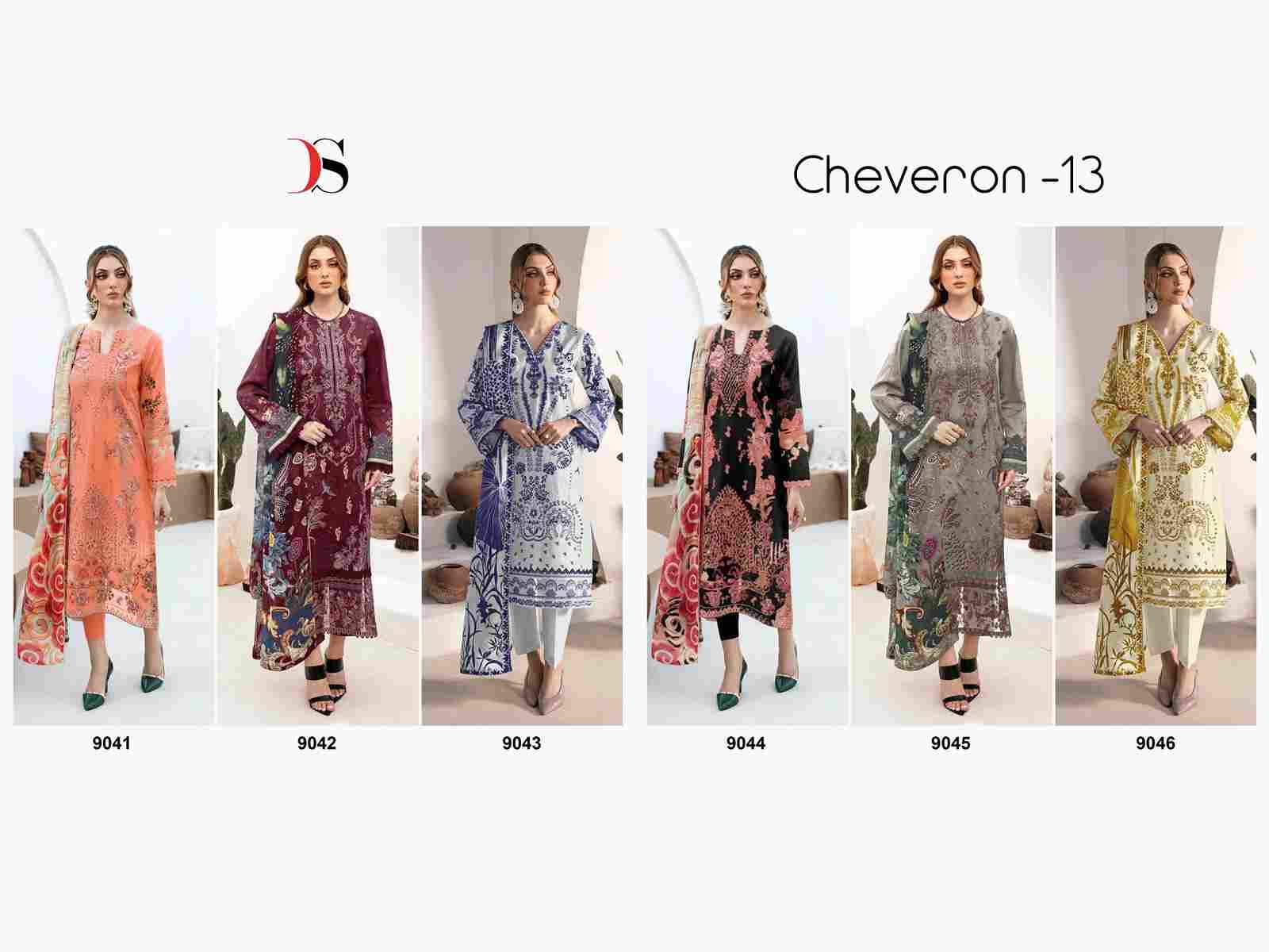 Cheveron Vol-13 By Deepsy Suits 9041 To 9046 Series Designer Pakistani Suits Beautiful Stylish Fancy Colorful Party Wear & Occasional Wear Pure Cotton Embroidered Dresses At Wholesale Price