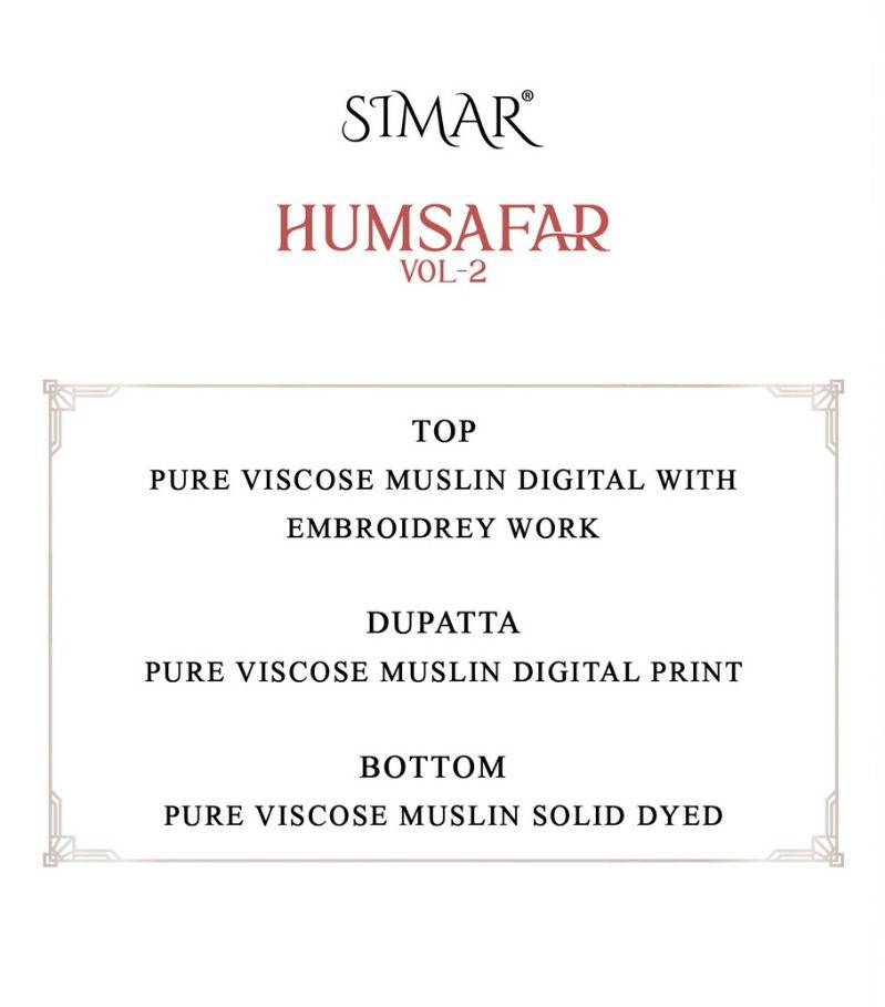 Humsafar Vol-2 By Simar 5202 To 5205 Series Beautiful Festive Suits Stylish Fancy Colorful Casual Wear & Ethnic Wear Pure Viscose Muslin Dresses At Wholesale Price