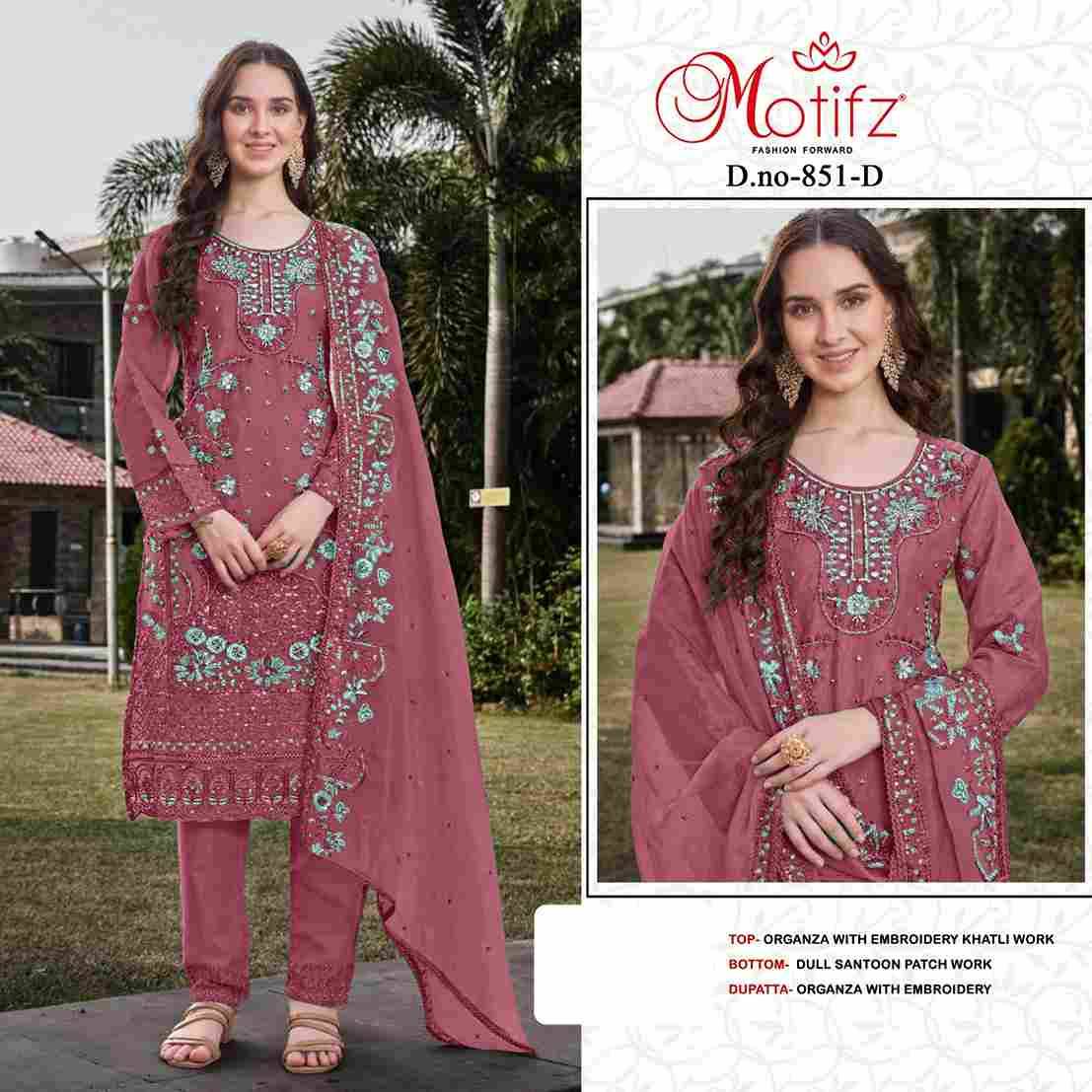 Motifz Hit Design 851 Colours By Motifz 851-A To 851-D Series Beautiful Pakistani Suits Colorful Stylish Fancy Casual Wear & Ethnic Wear Organza Dresses At Wholesale Price