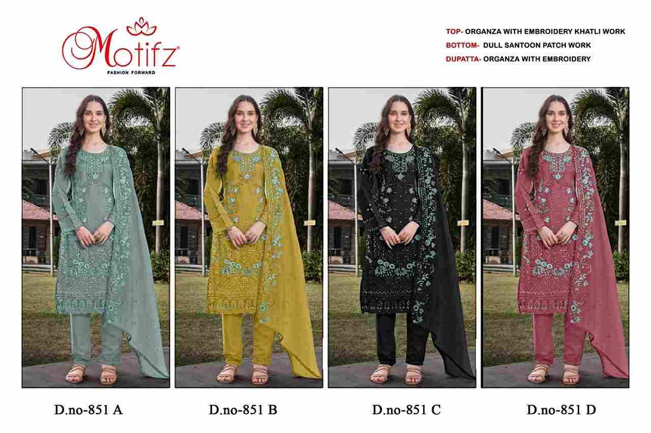 Motifz Hit Design 851 Colours By Motifz 851-A To 851-D Series Beautiful Pakistani Suits Colorful Stylish Fancy Casual Wear & Ethnic Wear Organza Dresses At Wholesale Price