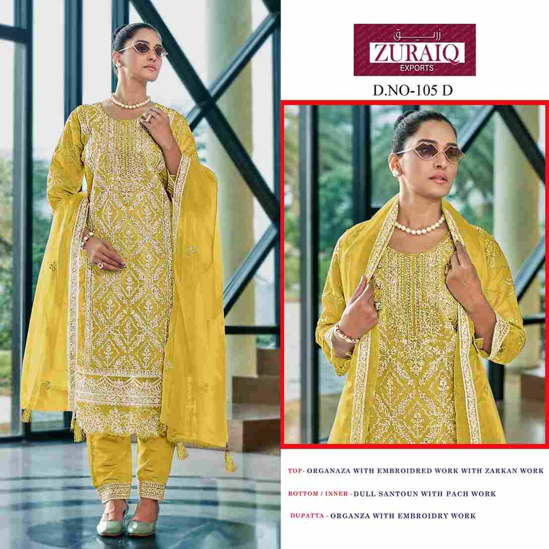 Zuraiq 105 Colours By Zuraiq 105-A To 105-D Series Pakistani Stylish Beautiful Colourful Printed & Embroidered Party Wear & Occasional Wear Organza Dresses At Wholesale Price