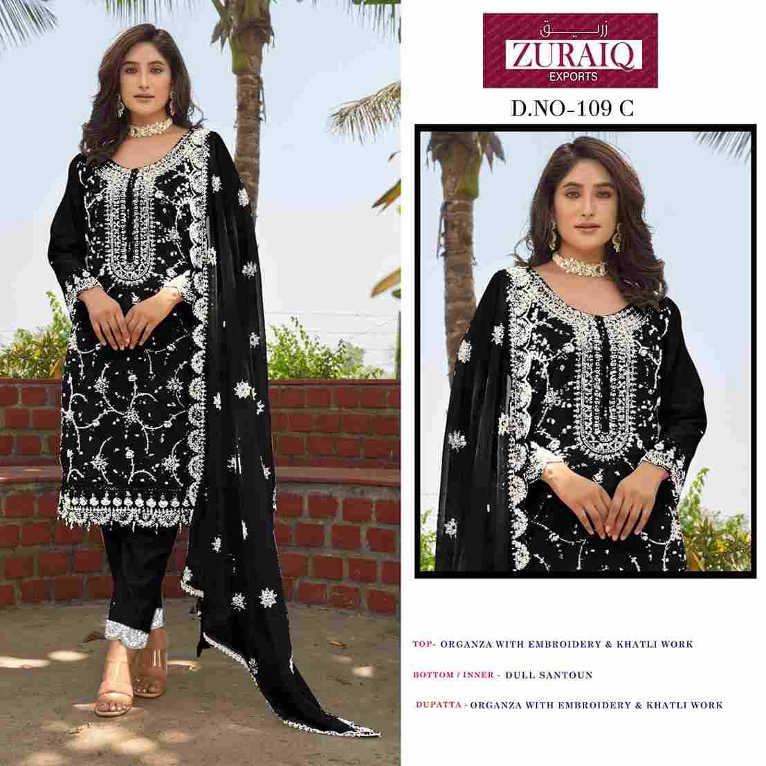 Zuraiq 109 Colours By Zuraiq 109-A To 109-C Series Pakistani Stylish Beautiful Colourful Printed & Embroidered Party Wear & Occasional Wear Organza Dresses At Wholesale Price