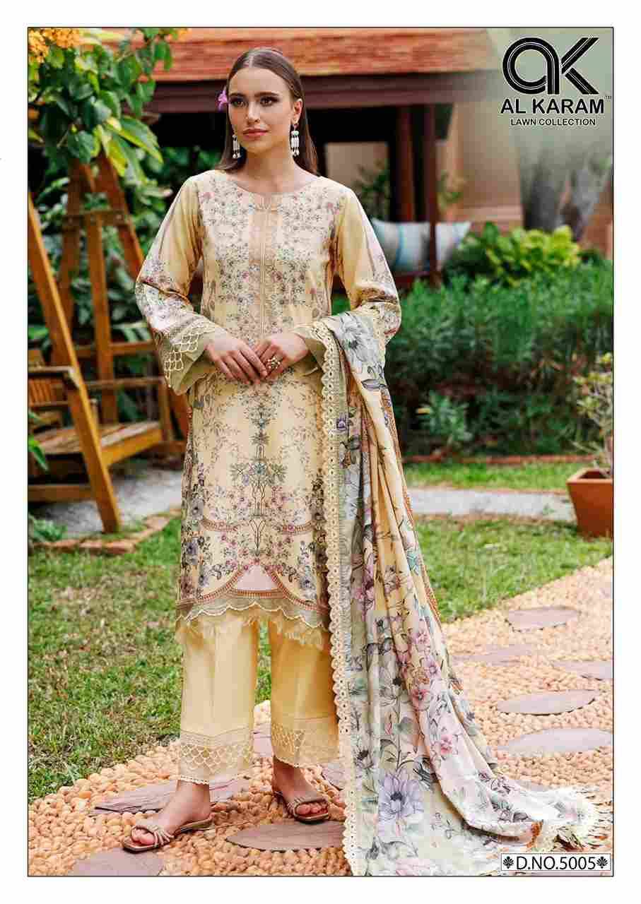 Florence Vol-5 By Al Karam Lawn Collection 5001 To 5006 Series Beautiful Pakistani Suits Stylish Fancy Colorful Casual Wear & Ethnic Wear Pure Cambric Dresses At Wholesale Price