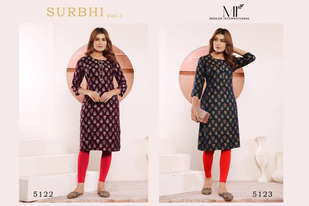 Surbhi Vol-1 By Moksh International 5122 To 5123 Series Designer Stylish Fancy Colorful Beautiful Party Wear & Ethnic Wear Collection Viscose Muslin Print Kurtis At Wholesale Price