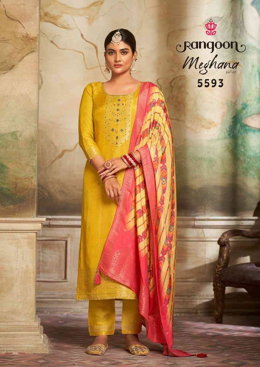 Meghana Vol-2 By Rangoon 5591 To 5594 Series Beautiful Stylish Festive Suits Fancy Colorful Casual Wear & Ethnic Wear & Ready To Wear Jacquard Dresses At Wholesale Price