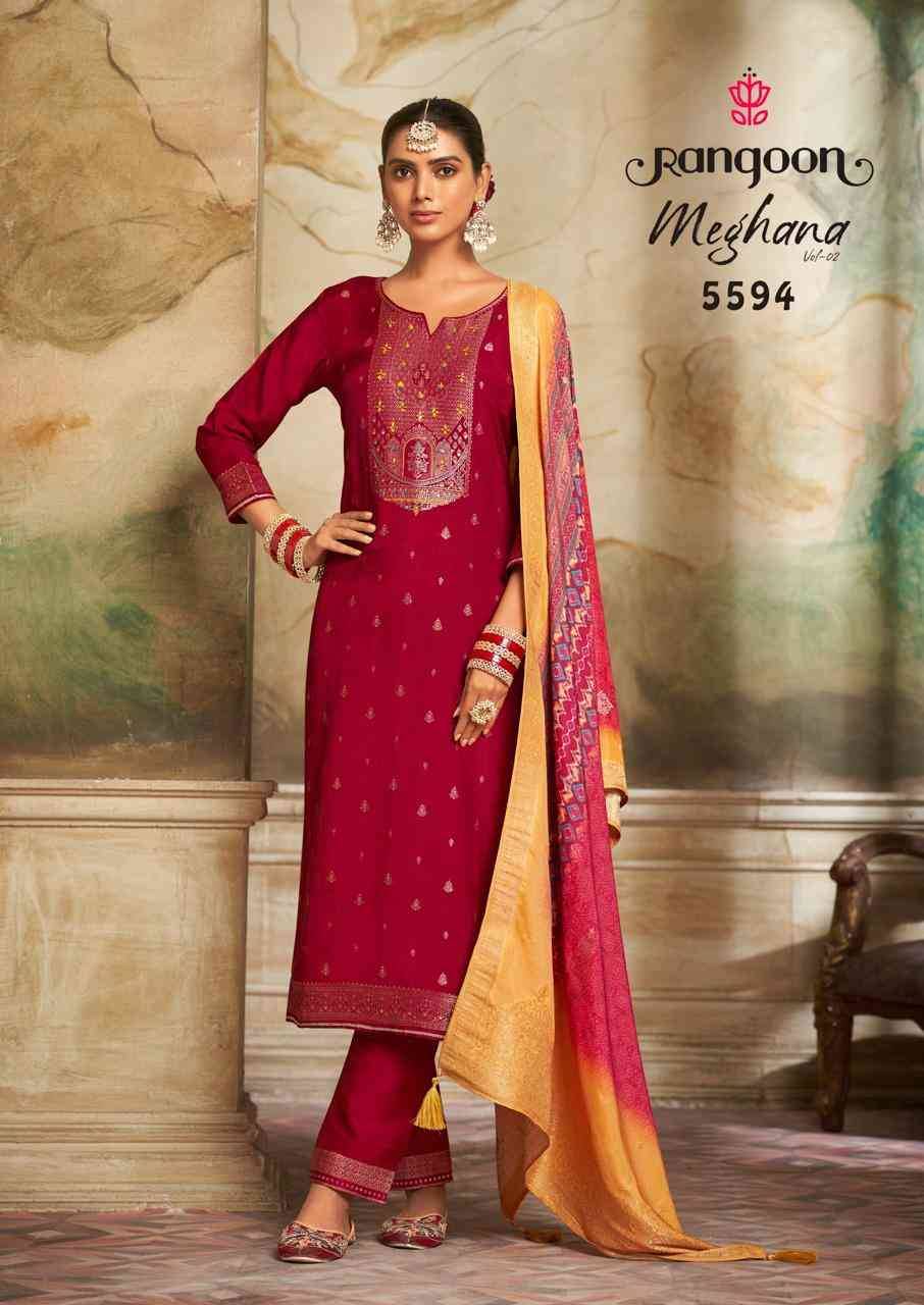 Meghana Vol-2 By Rangoon 5591 To 5594 Series Beautiful Stylish Festive Suits Fancy Colorful Casual Wear & Ethnic Wear & Ready To Wear Jacquard Dresses At Wholesale Price