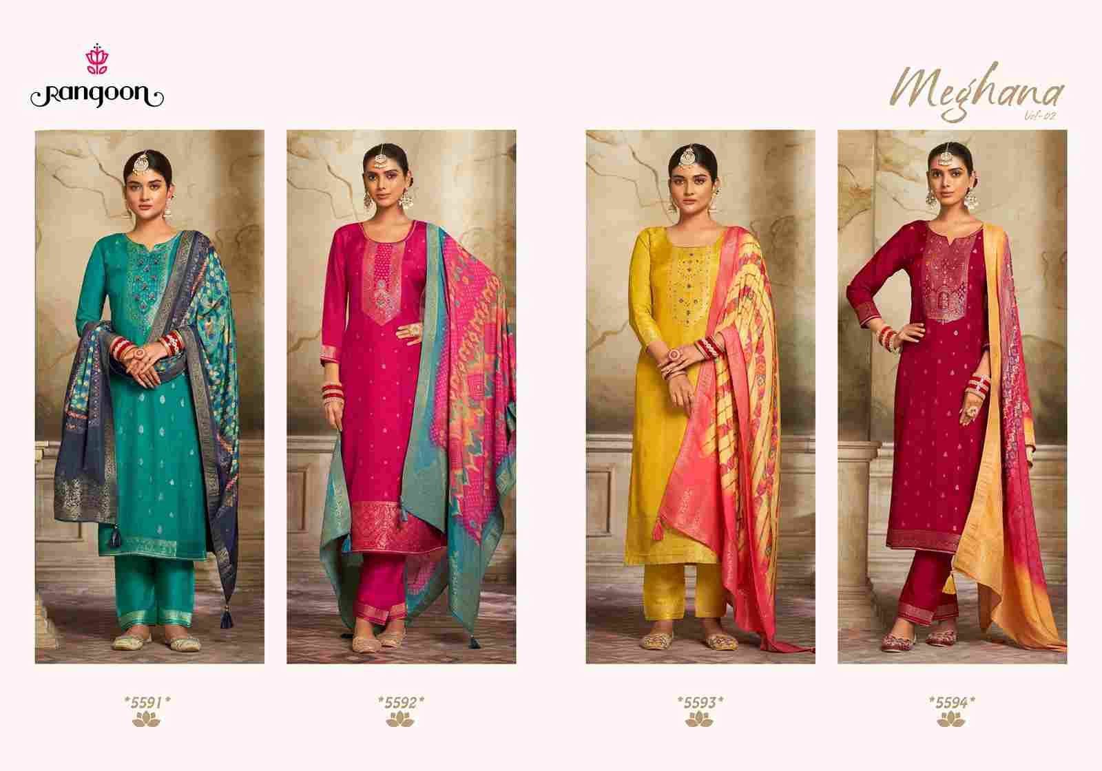 Meghana Vol-2 By Rangoon 5591 To 5594 Series Beautiful Stylish Festive Suits Fancy Colorful Casual Wear & Ethnic Wear & Ready To Wear Jacquard Dresses At Wholesale Price