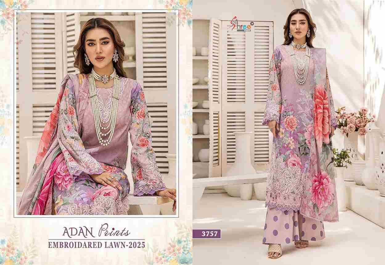 Adan Prints Embroidered Lawn-2025 By Shree Fabs 3756 To 3762 Series Designer Pakistani Suits Beautiful Fancy Stylish Colorful Party Wear & Occasional Wear Pure Cotton Embroidery Dresses At Wholesale Price