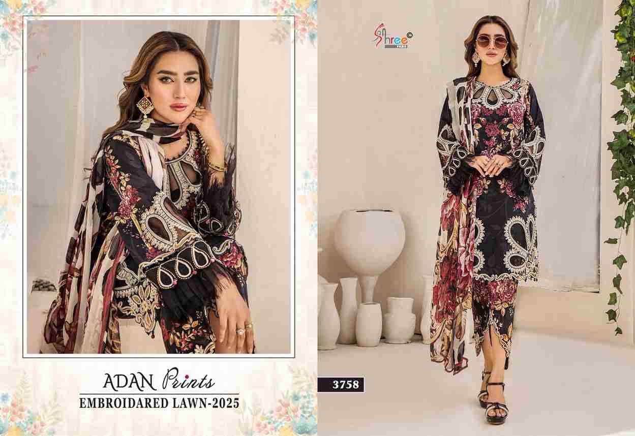 Adan Prints Embroidered Lawn-2025 By Shree Fabs 3756 To 3762 Series Designer Pakistani Suits Beautiful Fancy Stylish Colorful Party Wear & Occasional Wear Pure Cotton Embroidery Dresses At Wholesale Price