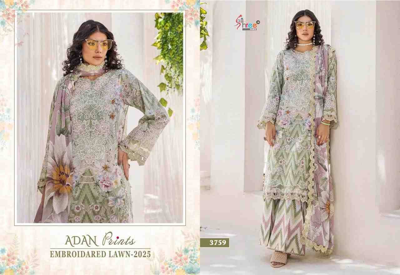 Adan Prints Embroidered Lawn-2025 By Shree Fabs 3756 To 3762 Series Designer Pakistani Suits Beautiful Fancy Stylish Colorful Party Wear & Occasional Wear Pure Cotton Embroidery Dresses At Wholesale Price