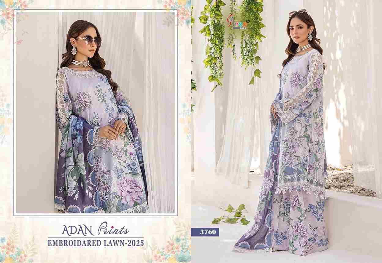 Adan Prints Embroidered Lawn-2025 By Shree Fabs 3756 To 3762 Series Designer Pakistani Suits Beautiful Fancy Stylish Colorful Party Wear & Occasional Wear Pure Cotton Embroidery Dresses At Wholesale Price