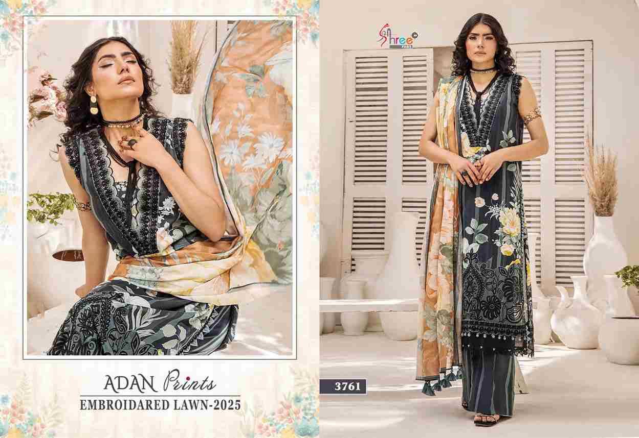 Adan Prints Embroidered Lawn-2025 By Shree Fabs 3756 To 3762 Series Designer Pakistani Suits Beautiful Fancy Stylish Colorful Party Wear & Occasional Wear Pure Cotton Embroidery Dresses At Wholesale Price