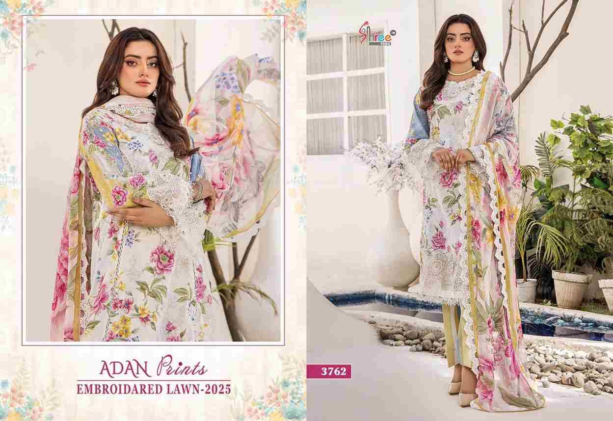 Adan Prints Embroidered Lawn-2025 By Shree Fabs 3756 To 3762 Series Designer Pakistani Suits Beautiful Fancy Stylish Colorful Party Wear & Occasional Wear Pure Cotton Embroidery Dresses At Wholesale Price