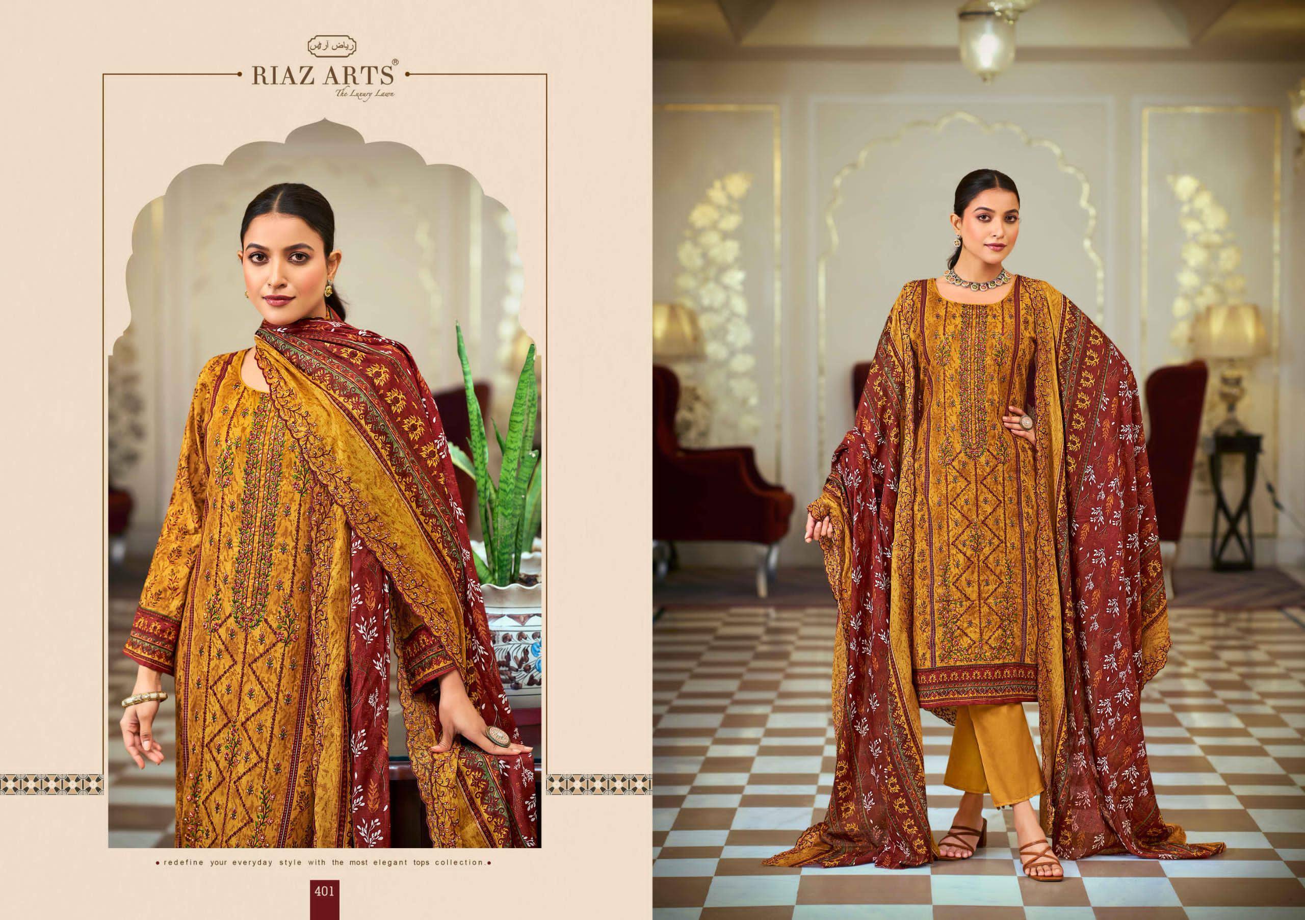 Bin Saeed Vol-4 By Riaz Arts 401 To 408 Series Beautiful Festive Suits Stylish Fancy Colorful Casual Wear & Ethnic Wear Pure Cotton Print Dresses At Wholesale Price