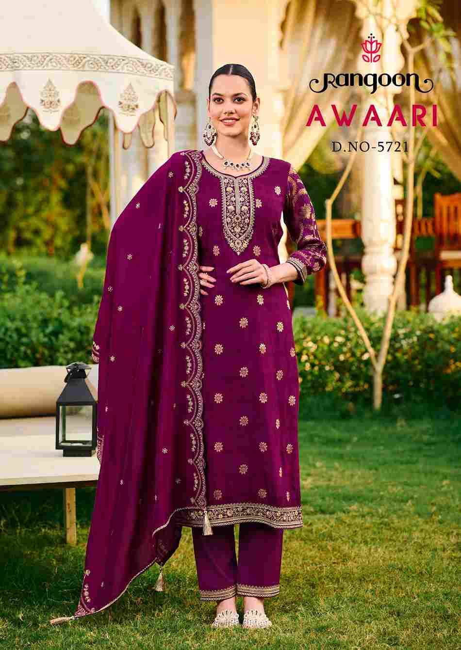 Awaari By Rangoon 5721 To 5724 Series Beautiful Stylish Festive Suits Fancy Colorful Casual Wear & Ethnic Wear & Ready To Wear Muslin Jacquard Dresses At Wholesale Price