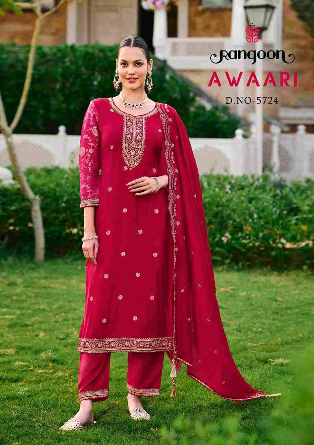 Awaari By Rangoon 5721 To 5724 Series Beautiful Stylish Festive Suits Fancy Colorful Casual Wear & Ethnic Wear & Ready To Wear Muslin Jacquard Dresses At Wholesale Price