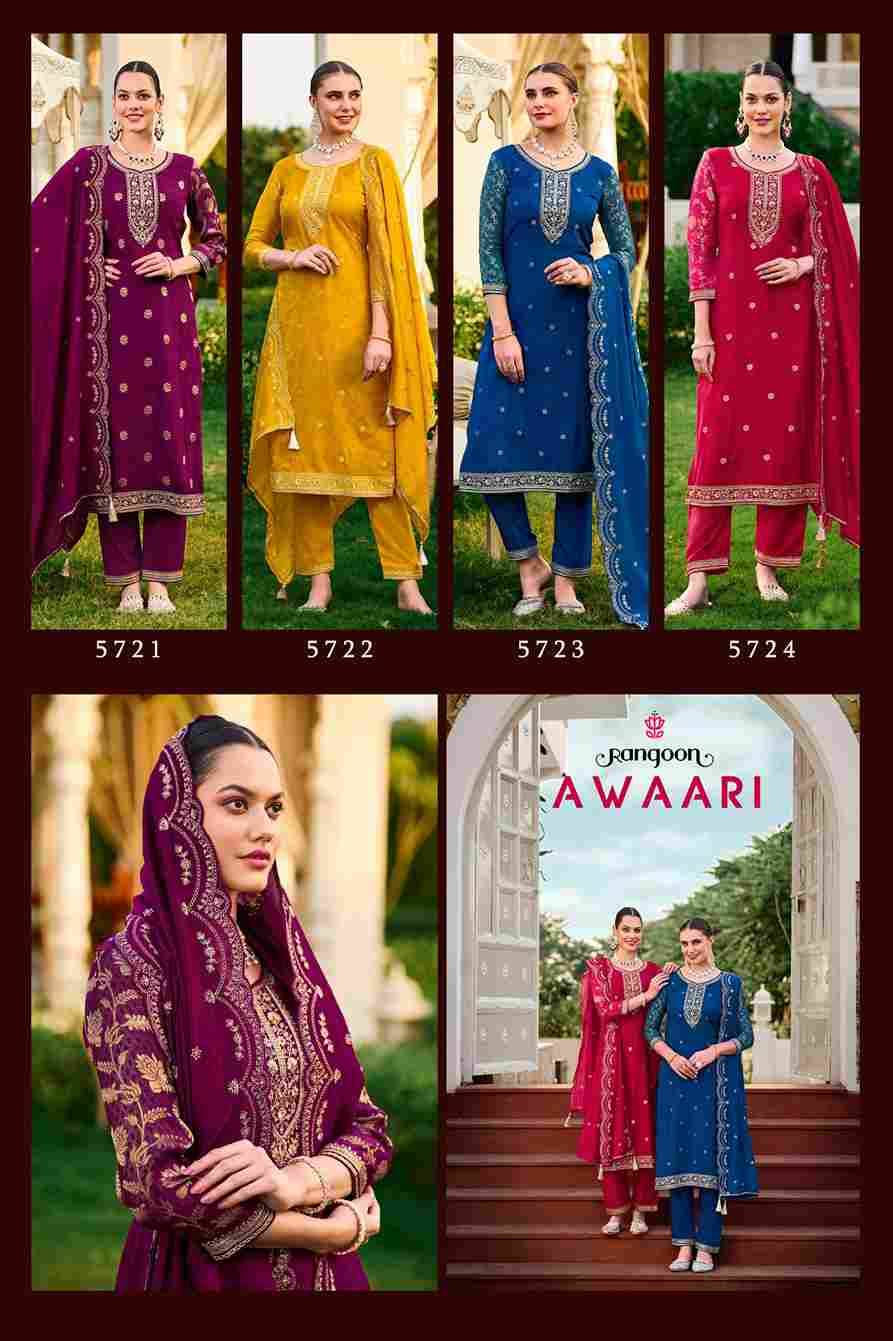 Awaari By Rangoon 5721 To 5724 Series Beautiful Stylish Festive Suits Fancy Colorful Casual Wear & Ethnic Wear & Ready To Wear Muslin Jacquard Dresses At Wholesale Price