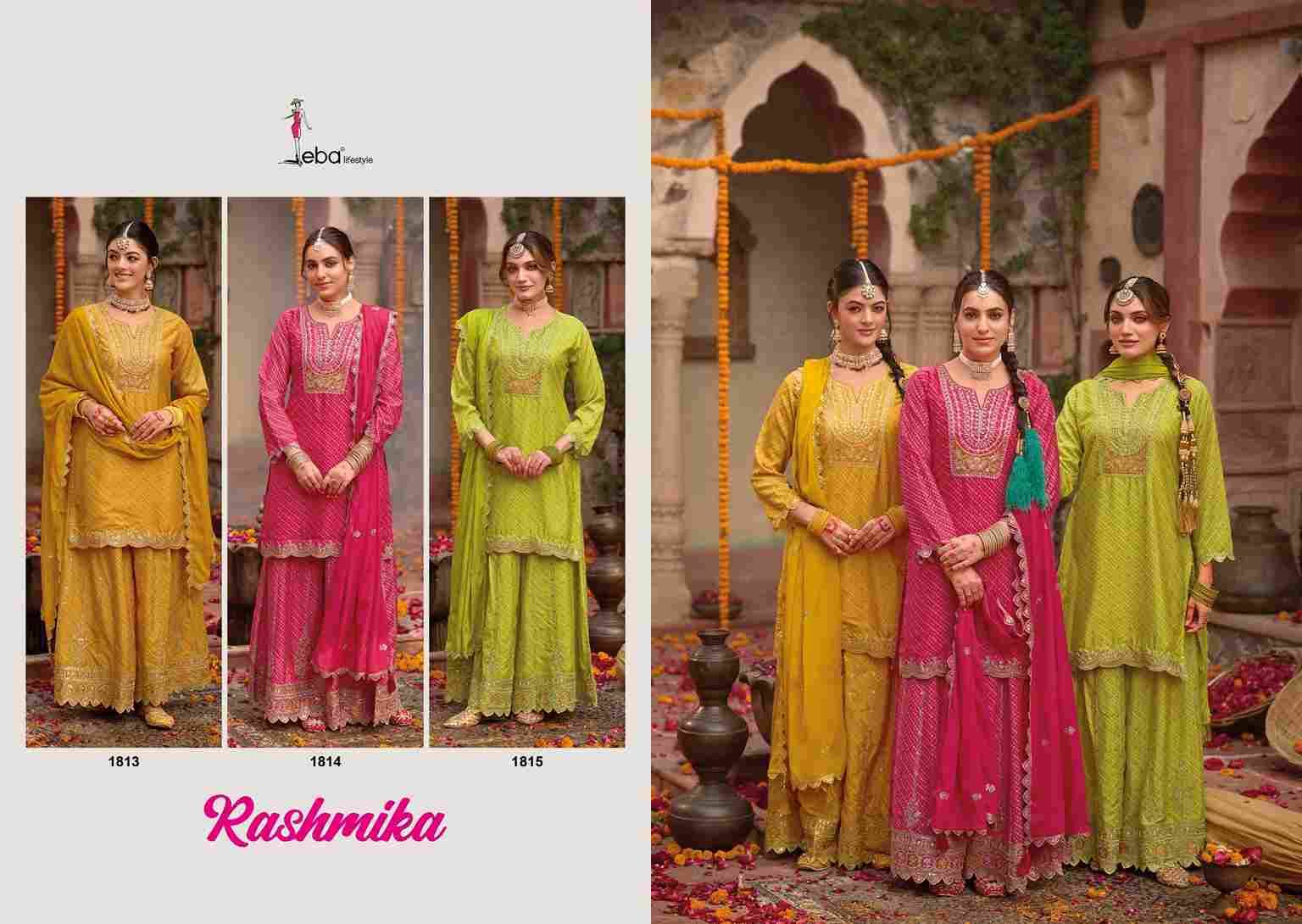 Rashmika By Eba Lifestyle 1813 To 1815 Series Beautiful Sharara Suits Colorful Stylish Fancy Casual Wear & Ethnic Wear Chinnon Embroidery Dresses At Wholesale Price