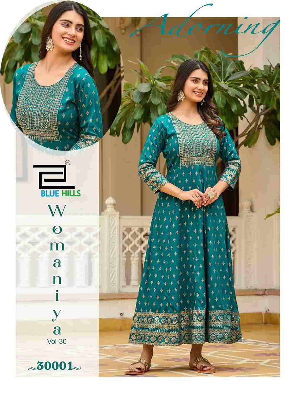 Womaniya Vol-30 By Blue Hills 30001 To 30008 Series Beautiful Stylish Fancy Colorful Casual Wear & Ethnic Wear Rayon Foil Gowns At Wholesale Price